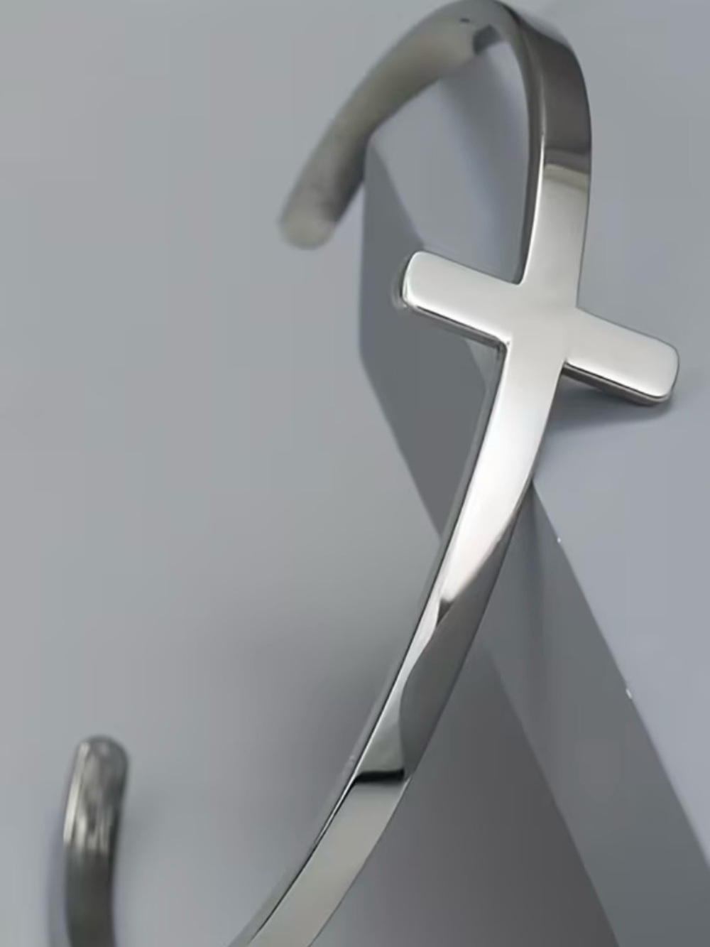 Silver Cross Cuff Bracelet - Sleek Stainless Style